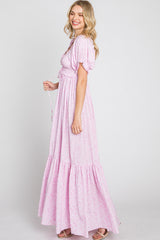 Pink Ditsy Floral Smocked Puff Sleeve Maxi Dress