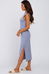 Blue Sleeveless Side Slit Midi Dress