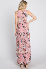 Pink Floral Sleeveless Maxi Dress