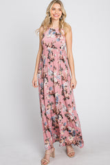 Pink Floral Sleeveless Maxi Dress