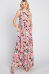 Pink Floral Sleeveless Maxi Dress