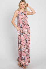 Pink Floral Sleeveless Maxi Dress