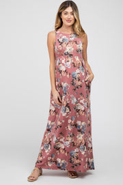 Mauve Floral Sleeveless Maternity Maxi Dress