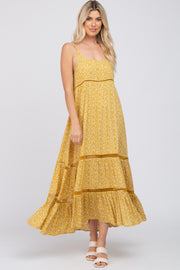 Yellow Ditsy Floral Crochet Accent Maxi Dress