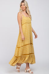 Yellow Ditsy Floral Crochet Accent Maxi Dress