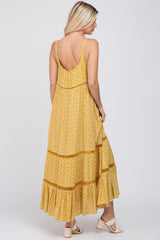 Yellow Ditsy Floral Crochet Accent Maxi Dress