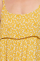 Yellow Ditsy Floral Crochet Accent Maxi Dress