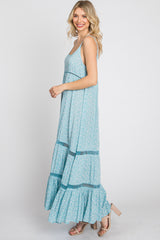 Light Blue Ditsy Floral Crochet Accent Maxi Dress