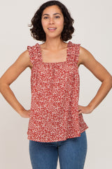 Rust Floral Square Neck Ruffle Strap Maternity Top