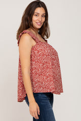 Rust Floral Square Neck Ruffle Strap Maternity Top