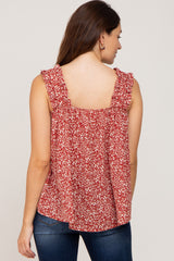 Rust Floral Square Neck Ruffle Strap Maternity Top