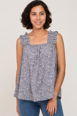 Blue Floral Square Neck Ruffle Strap Maternity Top