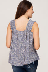 Blue Floral Square Neck Ruffle Strap Maternity Top