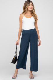 Navy Blue Linen Wide Leg Maternity Pants