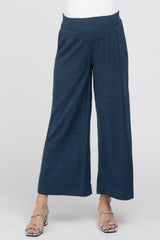 Navy Blue Linen Wide Leg Maternity Pants