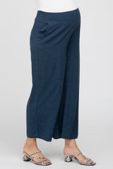 Navy Blue Linen Wide Leg Maternity Pants