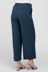 Navy Blue Linen Wide Leg Maternity Pants