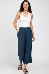 Navy Blue Linen Wide Leg Maternity Pants