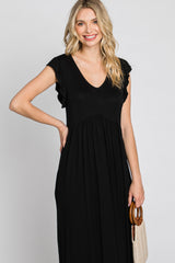 Black Flutter Sleeve Maxi Dress