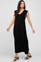 Black Flutter Sleeve Maternity Maxi Dress