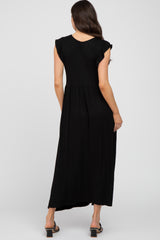 Black Flutter Sleeve Maternity Maxi Dress