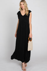 Black Flutter Sleeve Maxi Dress