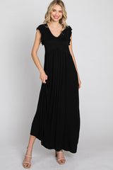 Black Flutter Sleeve Maxi Dress