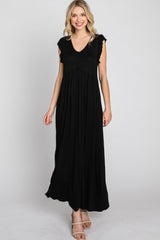 Black Flutter Sleeve Maxi Dress