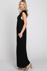 Black Flutter Sleeve Maxi Dress