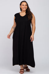 Black Flutter Sleeve Maternity Plus Maxi Dress