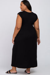 Black Flutter Sleeve Maternity Plus Maxi Dress