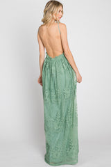 Mint Green Crochet Lace Open Back Maxi Dress