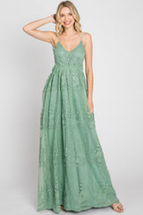 Mint Green Crochet Lace Open Back Maxi Dress