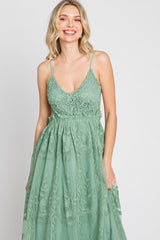 Mint Green Crochet Lace Open Back Maxi Dress