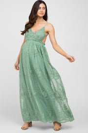 Mint Green Crochet Lace Open Back Maternity Maxi Dress