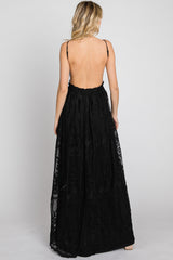 Black Crochet Lace Open Back Maxi Dress