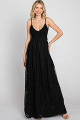 Black Crochet Lace Open Back Maxi Dress