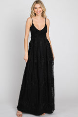 Black Crochet Lace Open Back Maxi Dress