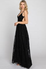 Black Crochet Lace Open Back Maxi Dress