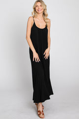 Black Solid Sleeveless Maxi Dress