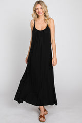 Black Solid Sleeveless Maxi Dress