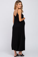 Black Solid Sleeveless Maternity Maxi Dress