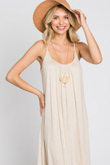 Beige Solid Sleeveless Maxi Dress