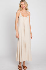 Beige Solid Sleeveless Maxi Dress