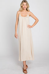 Beige Solid Sleeveless Maxi Dress