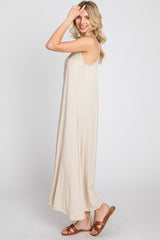 Beige Solid Sleeveless Maxi Dress