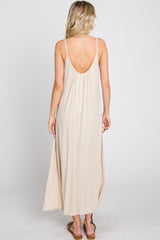 Beige Solid Sleeveless Maxi Dress