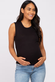 Black Ribbed Sleeveless Maternity Top