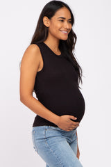 Black Ribbed Sleeveless Maternity Top