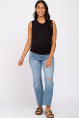 Black Ribbed Sleeveless Maternity Top